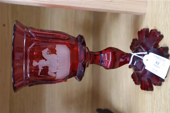 A large 19th century Bohemian ruby overlaid goblet height 25cm